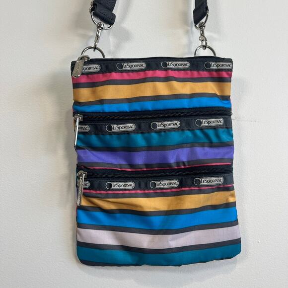 LeSportsac Kasey Crossbody Bag Multicolor 3 Zip Travel Purse Adjustable Strap - Picture 1 of 12